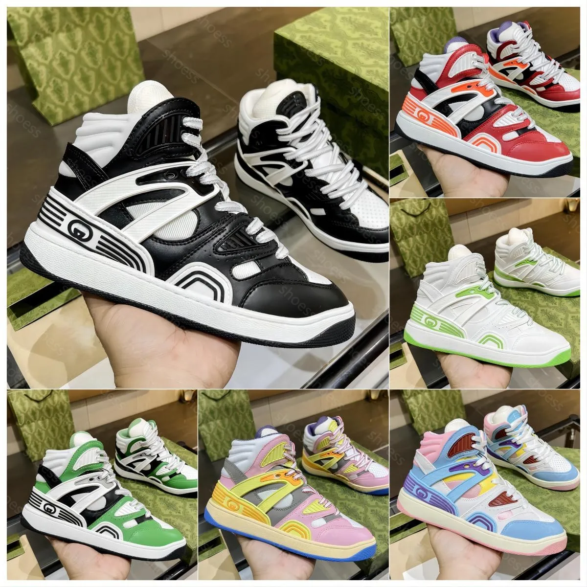 Designer Casual Chaussures Femmes Hommes Luxueux Haut Baskets Lnterlocking G Lacets Baskets Chaussures De Basket-Ball Blanc Perforé Tissu Chaussures D'entraînement