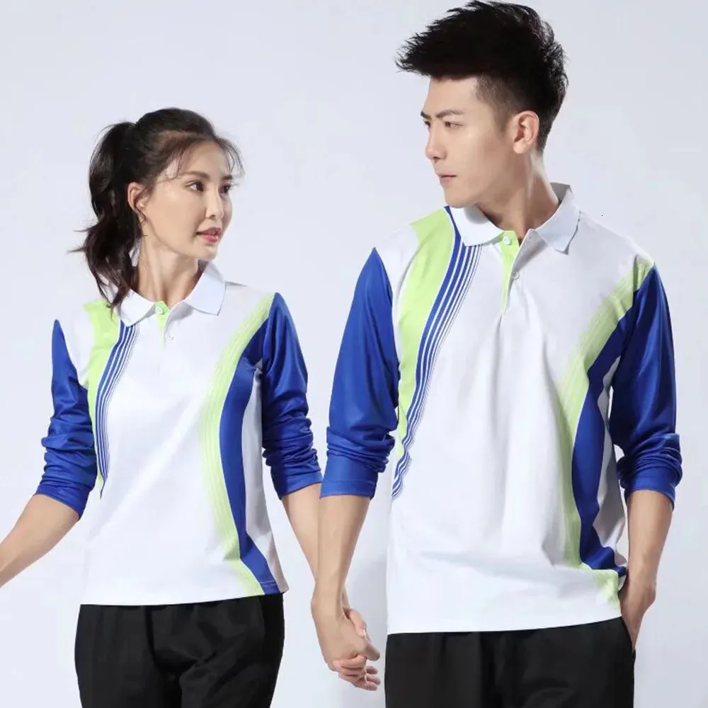 Utomhus T-shirts 2024 Spring Print Tennis Badminton Shirt Jersey Tops For Men Women Korean Fashion Long Sleeve Table Tennis Uniform kläder 231216