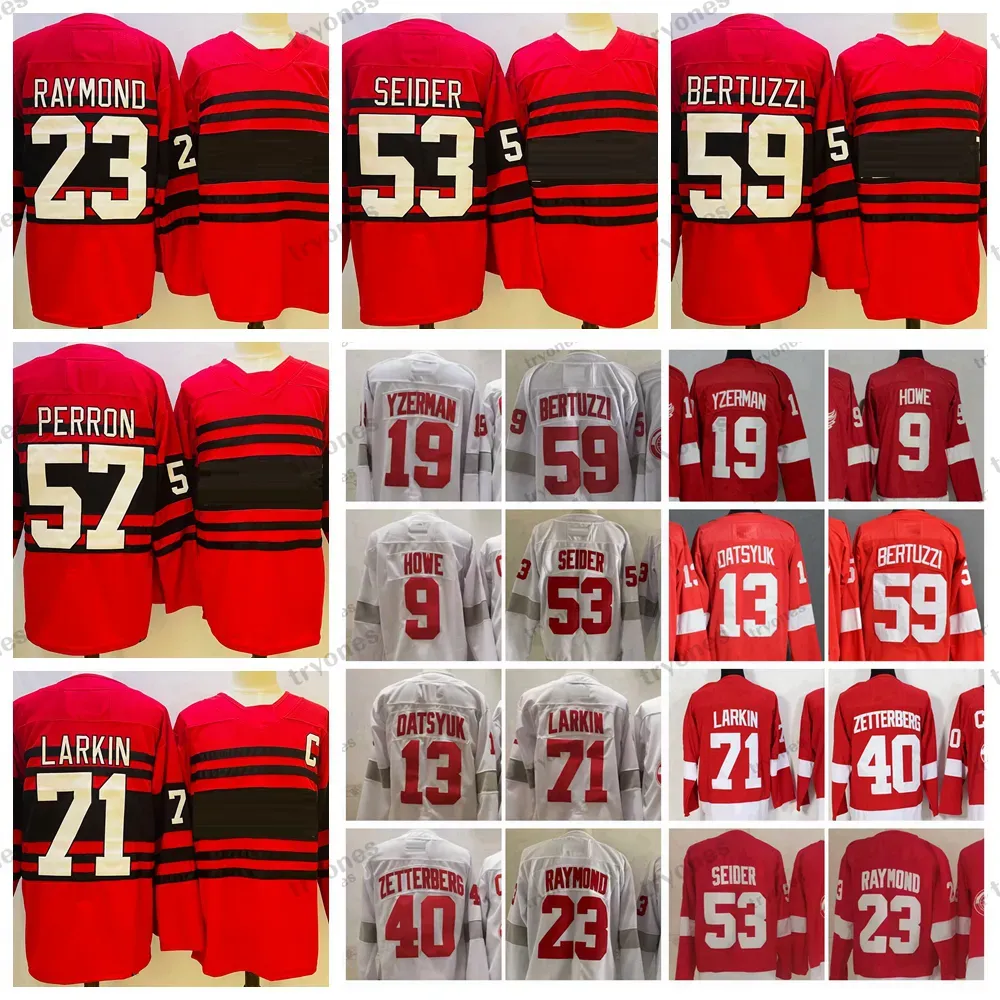 2023 omgekeerde retro hockeyshirts 71 Dylan Larkin Tyler Bertuzzi Lucas Raymond Moritz Seider David Perron Henrik Zetterberg Gordie Howe Stev