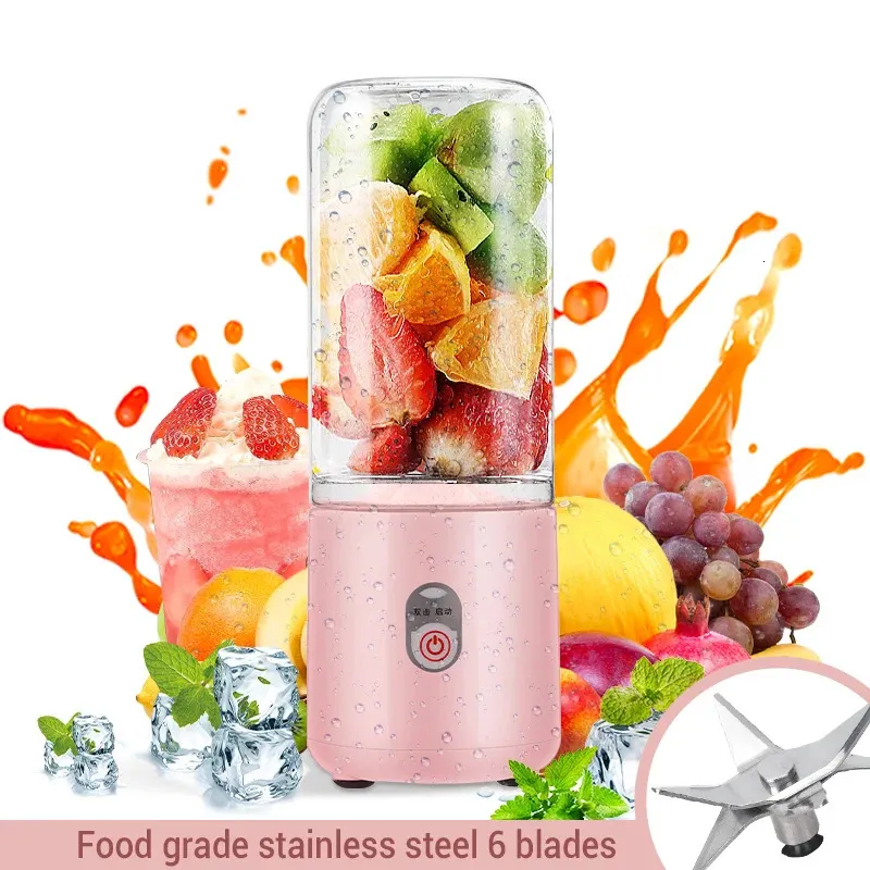 Fruit Vegetable Tools 500ml Mini Portable Blender Bottle USB 6 Blades Fresh Juicer Smoothies Mixer Machine Crusher Food Processor for Kitchen 231216