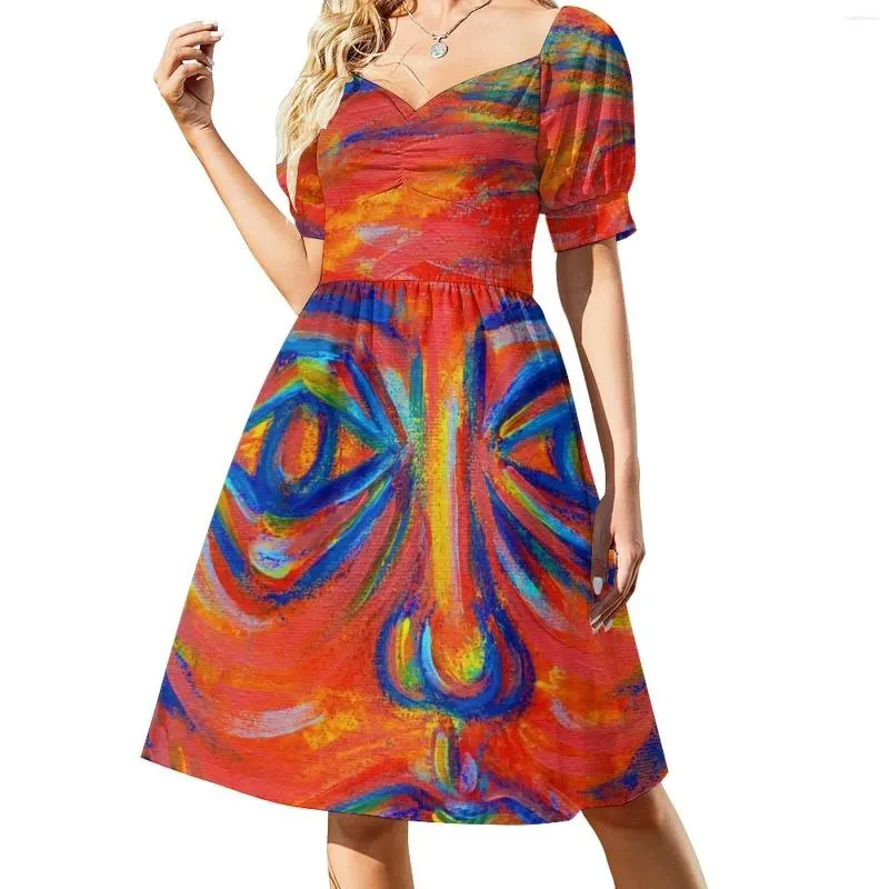 Casual Dresses Abstract Colorful Acrylic Portrait Over Poured Paint Focus Sleeveless Dress Bridesmaid Woman Festival Outfit Women