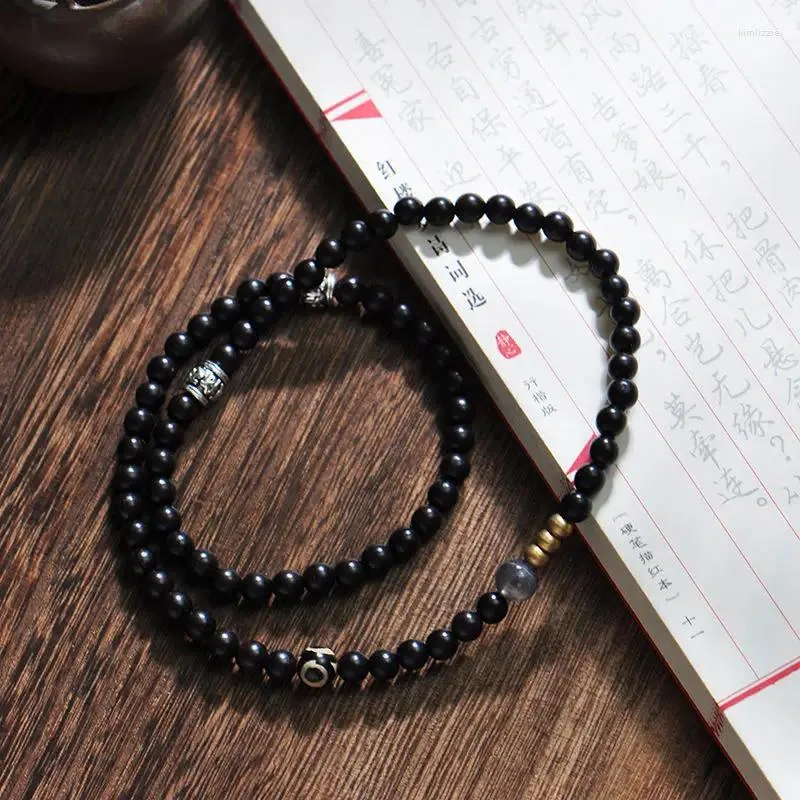 Strand Elegant Black Sandalwood Bracelet With Buddhist Prayer Beads For A Mystical Look 6-8mm