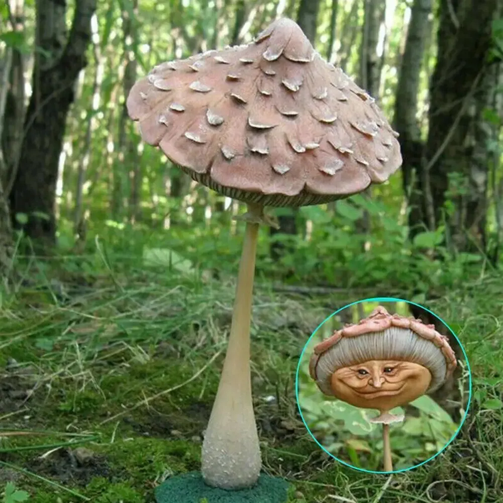 Decorative Objects Figurines Mushroom Statue Garden Ornaments Funny Human Face Yard Outdoor Lawn Decoration T8G8 231216