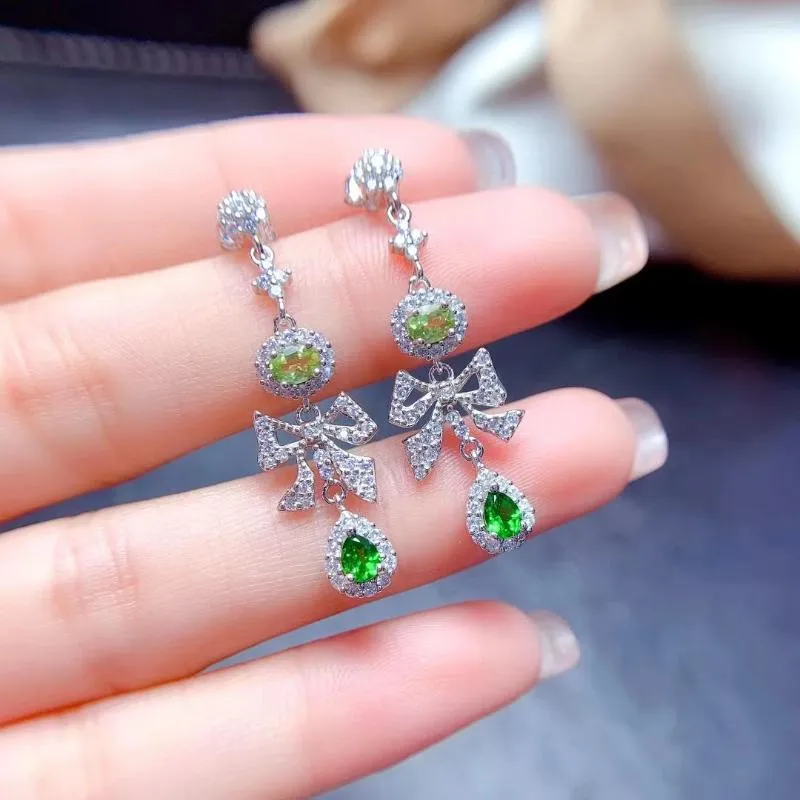 Orecchini pendenti MeiBaPJ Granny Green Diopside Peridot Gemstone Fashion Drop Real 925 Silver Fine Charm Gioielli da sposa per le donne