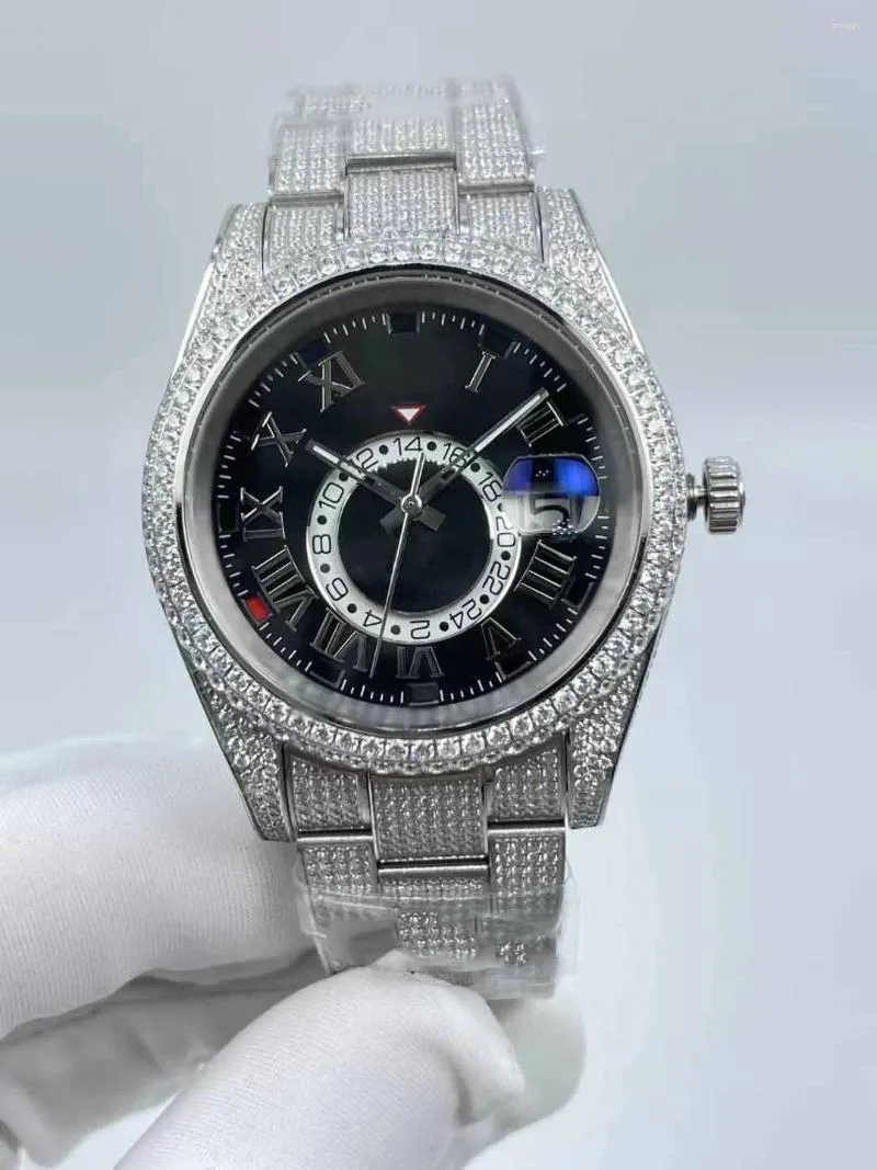 Horloges "Horloges voor herencollectie - Volledige diamanten wijzerplaat, 42 mm waterdicht mechanisch uurwerk"
