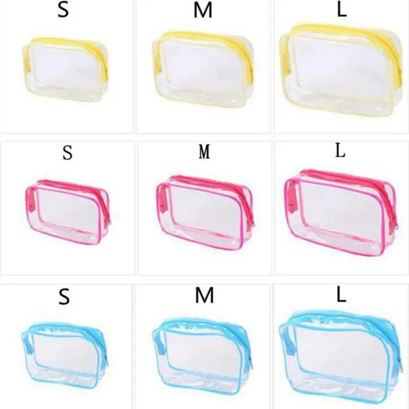 Portable zipper Transparent Cosmetic Bag Bath Wash Clear Makeup Bags Women Organizer Travel PVC Red Blue Yellow