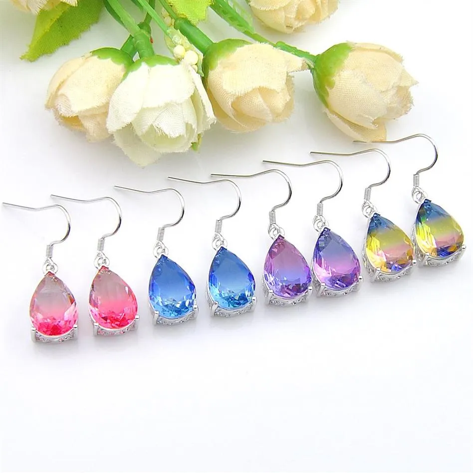 Mix Color 4 szt. Partia 925 Sterling Silver Mały i wykwintna Rainbow Co-colored Tourmaline Store Silver Valentine's Dangle 2731