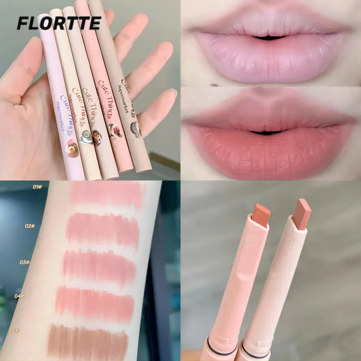 Lip Gloss FLORTTE Lipliner Outlines The Lip Shape Lipstick Fog Lip Pursed Lips Liner Pencil 5 Colors Women Trim Lips Cosmetic 231216