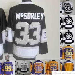 1980 Movie Vintage Hockey 99 Wayne Gretzky Jerseys CCM Embroidery 33 Marty Mcsorley Jersey Purple Yellow White Black Man Retro