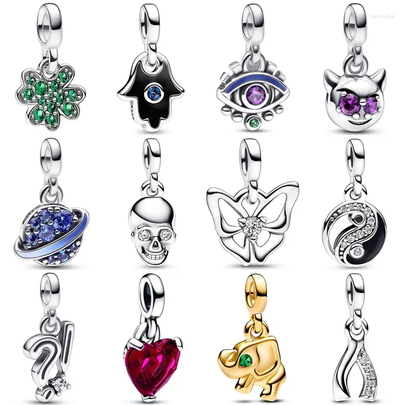 Pierres précieuses en vrac Mon trèfle Crâne Hamsa Main Wishbone Coeur Brisé Mini Pendentif Perle 925 En Argent Sterling Me Charm Fit Bracelet Bijoux À Bricoler Soi-Même