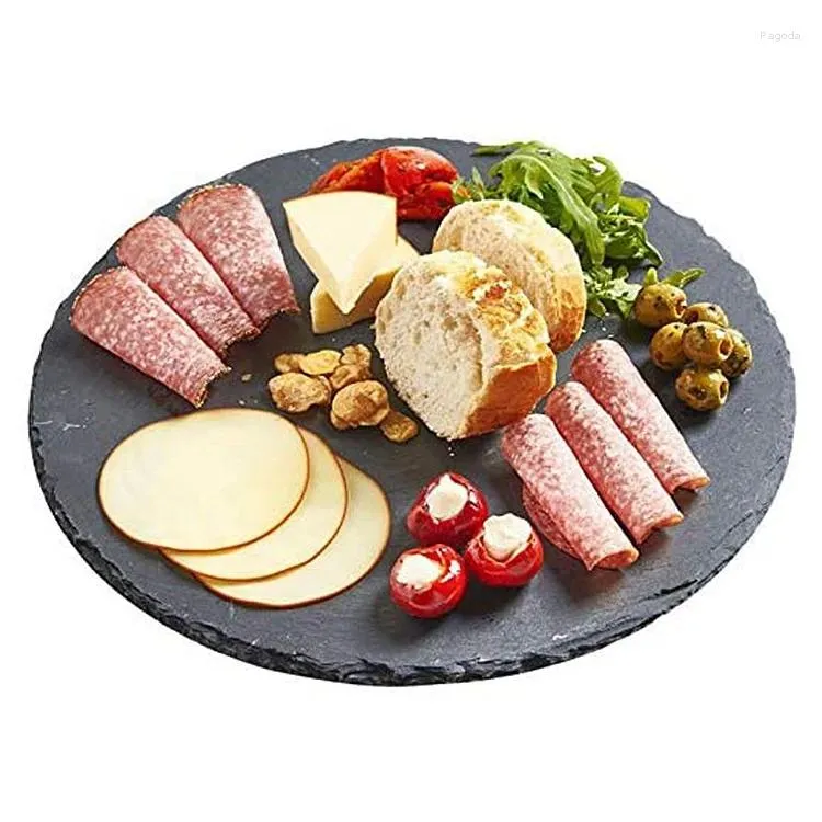 Boîtes de rangement 2023 Tabletex Assiette à dîner en ardoise naturelle Carré Sushi Steak Noir Nourriture occidentale Barbecue japonais créatif