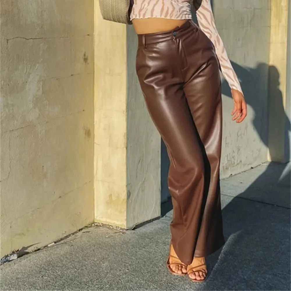 Мужские брюки Европа Америка осень-зима из искусственной кожи тонкие прямые женские с высокой талией элегантные модные уличные женские 231216