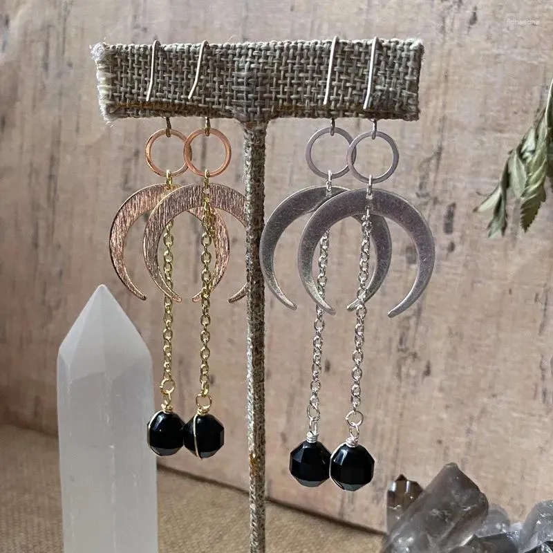 Boucles d'oreilles Boho noir Onyx croissant cristal lune goutte pour femmes sorcière charme bijoux en gros