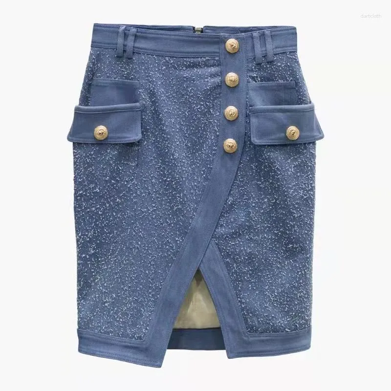 Skirts 2023 Fashion Good Quality Runway Scrub Wash Water Lion Buckle Split Irregular Skirt