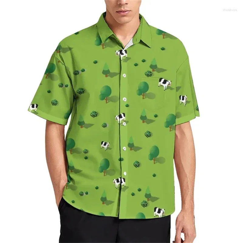 Chemises décontractées pour hommes Chemise de vacances à imprimé animal de ferme Fun Cow Spot Summer Street Wear Graphique à manches courtes