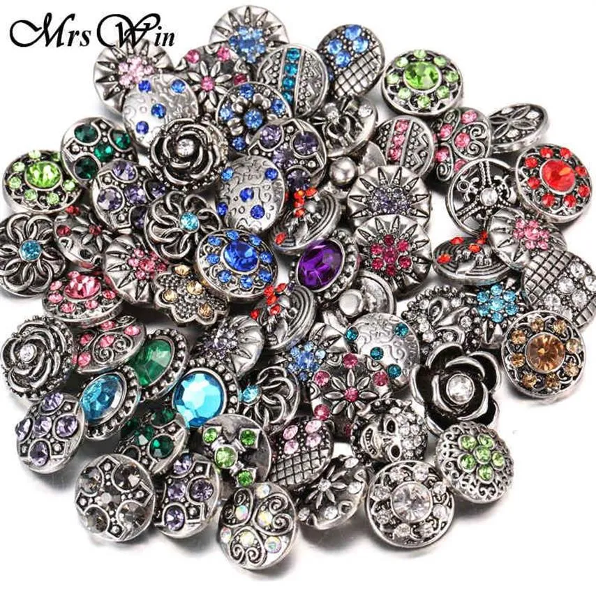 100 stks veel Hele 12mm 18mm Drukknoop Sieraden voor Snap Armband Gemengde Strass Metalen Bedels DIY Knoppen Snap Sieraden 210323227d