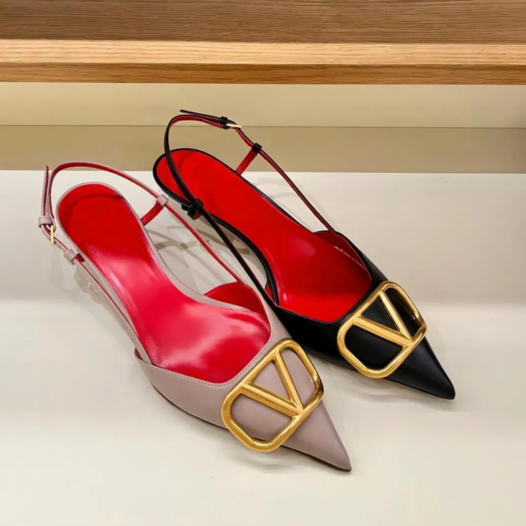 Designer de salto alto feminino salto alto apontou toe sapatos clássico metal v fivela nu preto vermelho fosco 6cm 8cm 10cm sapatos de casamento stiletto 35-44