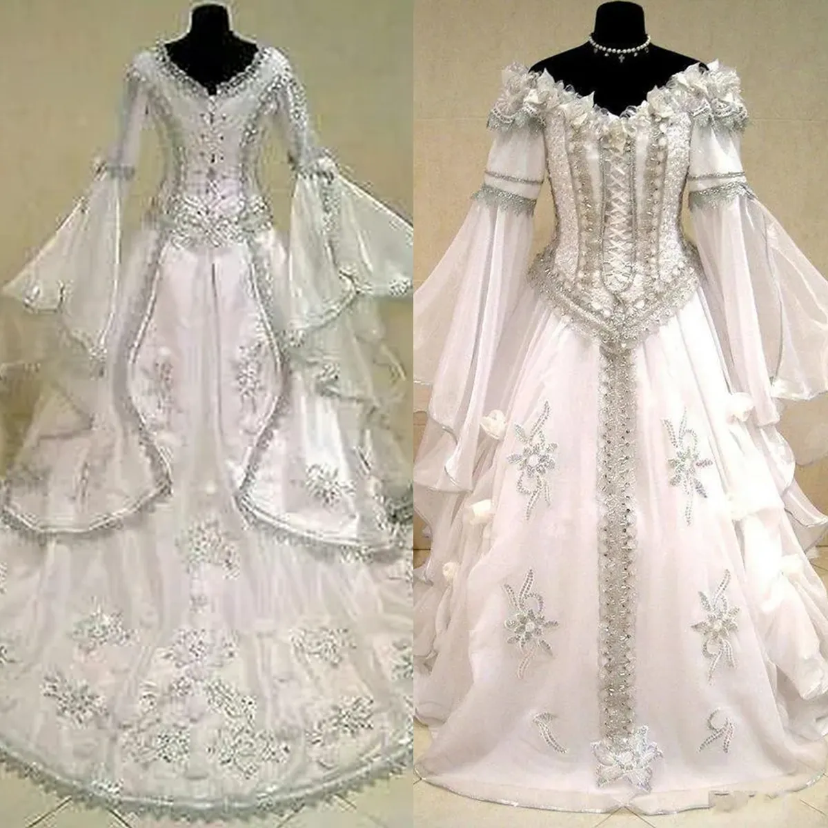 Celtic Renaissance Medieval Wedding Dress For Women 2024 Flare Long Sleeve A Line Vintage Victorian Bridal Gowns Fantastic Corset Plus Size Robe De Mariee