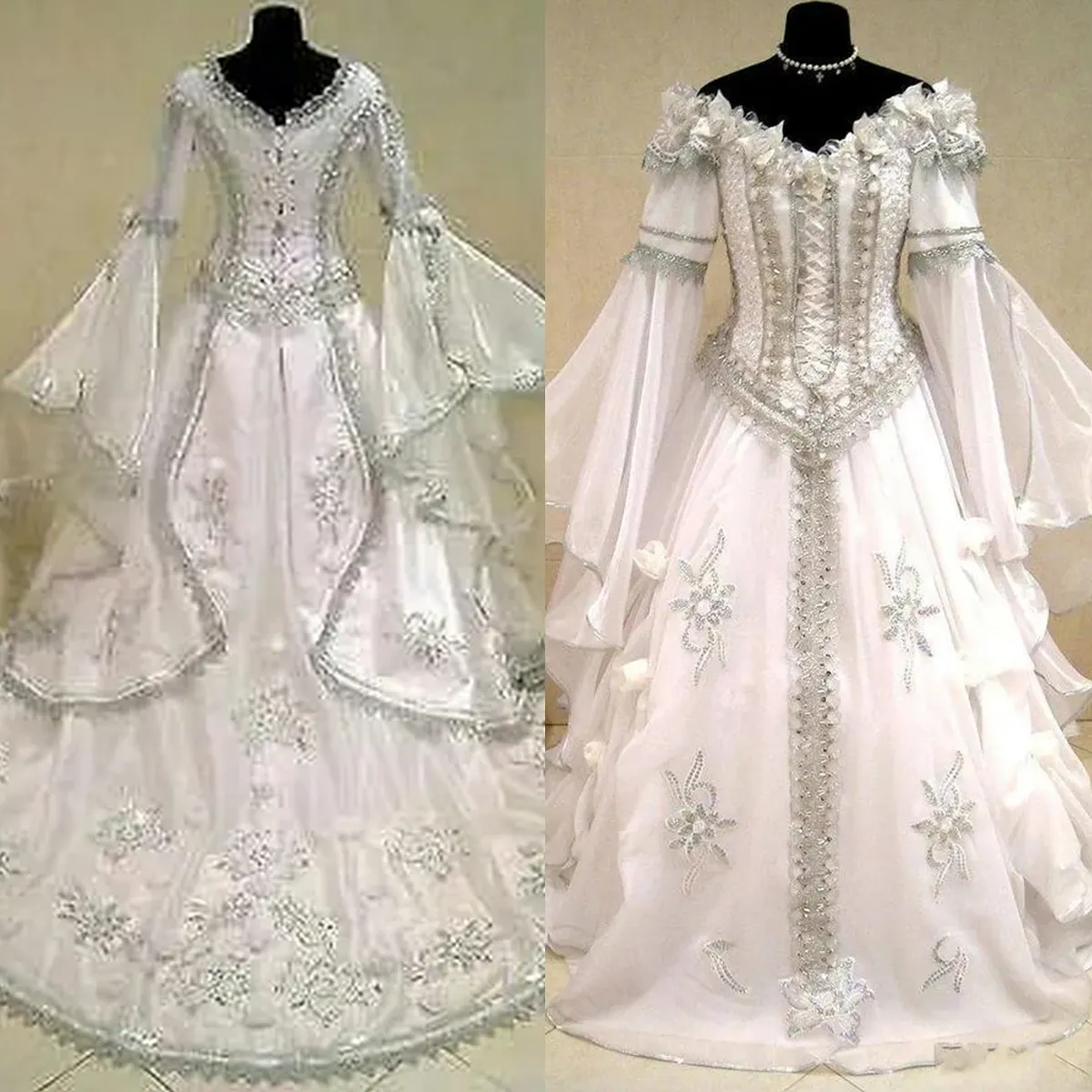 Robe de mariée médiévale de la Renaissance celtique pour femmes, manches longues évasées, ligne A, Vintage, robes de mariée victoriennes, Corset fantastique, grande taille, Robe de mariée, 2024