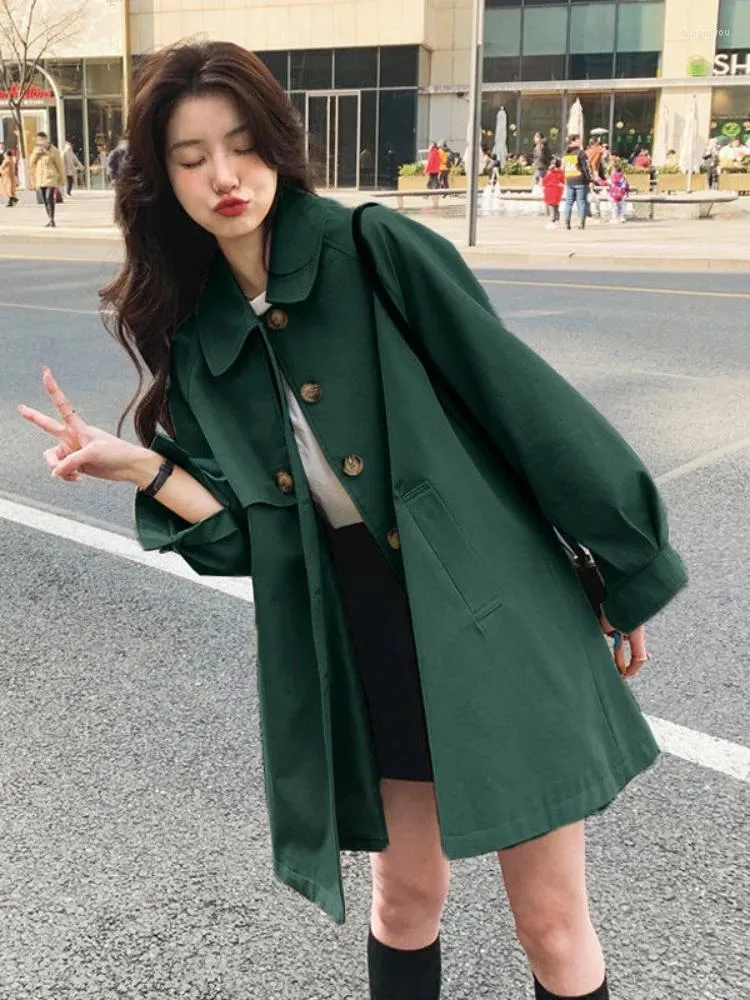 Kvinnors dike rockar koreanska höstkläder 2023 franska retro mångsidiga kläder solid lös vändkrage stor storlek vindbrytning