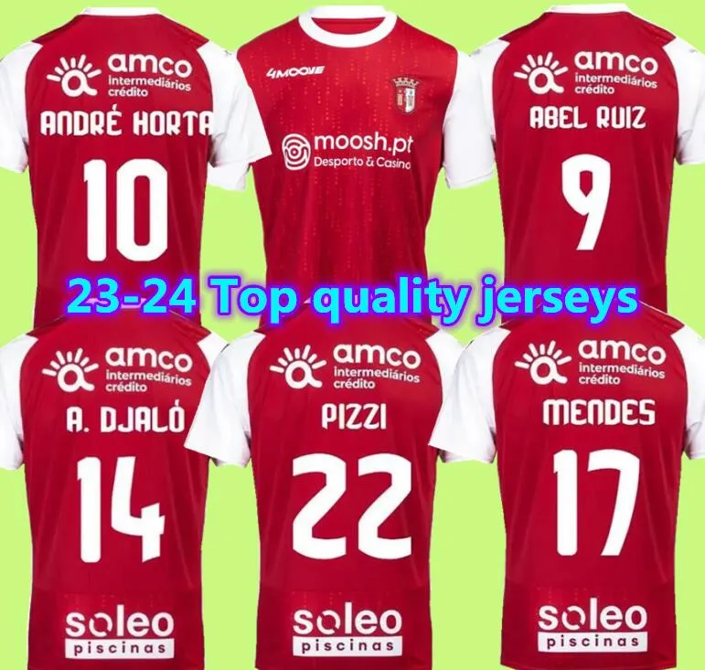 23 24 SC BRAGA MENSサッカージャージーブルマABEL RUIZ ANDRE HORTA A. DJALO MENDES PIZZI LOPES R. HORTA RONY HOME Red Short Sleeve Football Shirts