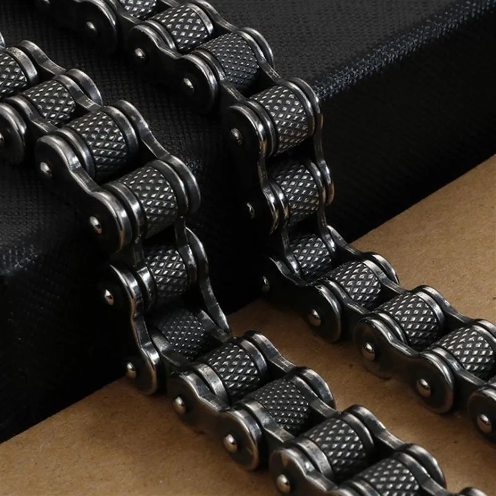 Retro Stainless Steel Motorcycle Bicycle Chain Necklace Punk Hiphop Men Women 11MM 13MM Wide Heavy Brush Black Bike Biker Link Nec246v
