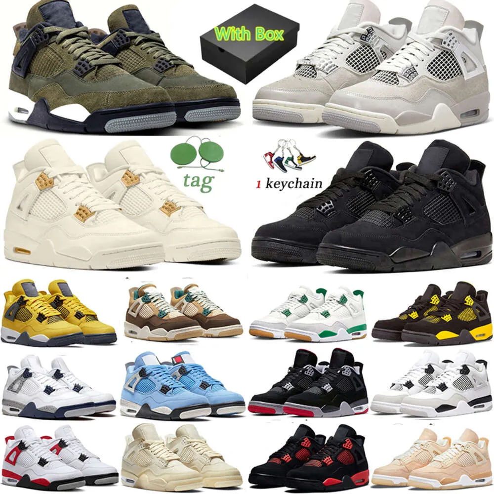 Jumpman 4 Sapatos de Basquete Jordenss 4s Cimento Homens Mulheres Designer Sapatilhas Pinho Verde Vermelho Trovão Universidade Azul Branco Militar Preto Mens Treinadores Esportivos Gato Preto