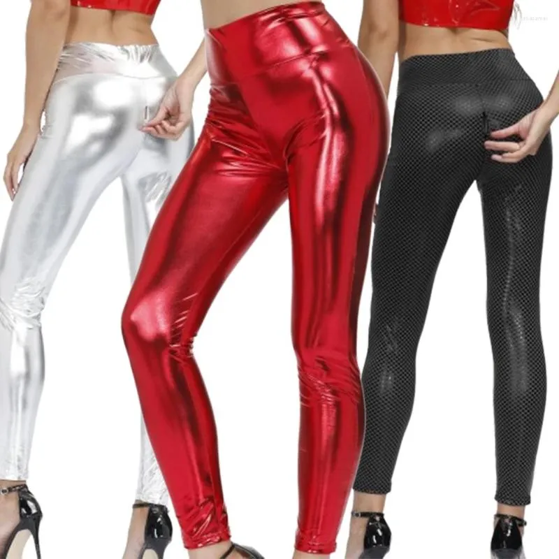 Damenhosen Frauen Kunstleder Skinny Leggings Shaping Hip Push Up Lange Sexy Reißverschluss Strumpfhosen mit offenem Schritt PU Gym