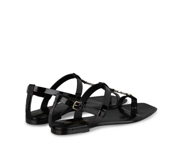 chinese dress ladies Lara Black Leather Sandal | Flat Sandals