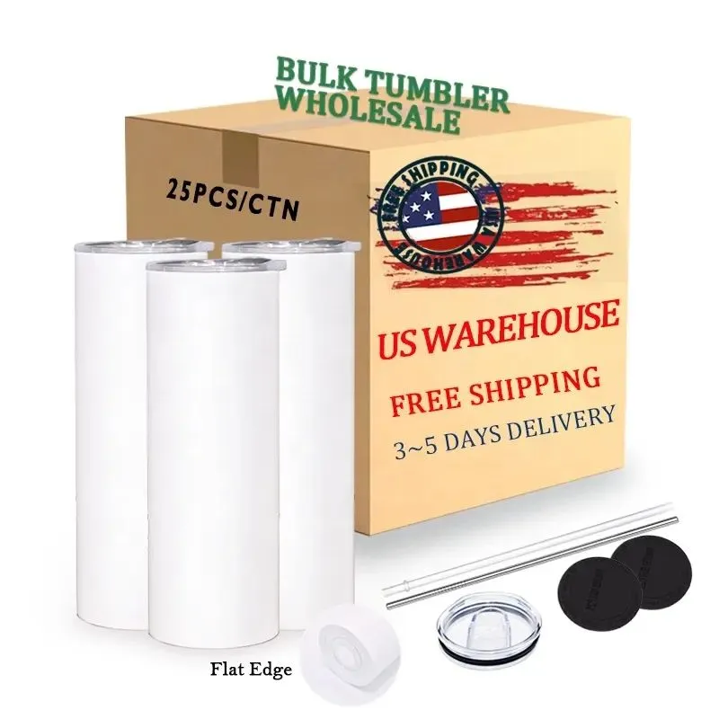 US CA Stock 20oz Gobelets en acier inoxydable Sublimation Blanks Blanc Tasses à boire isolées sous vide 25pcs / Carton 1218