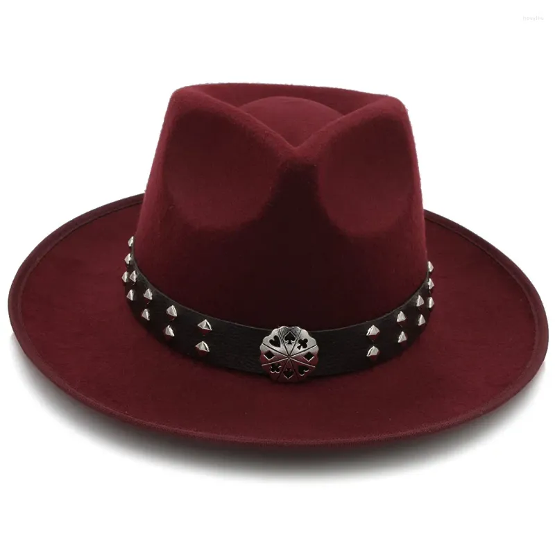 Basker mode kvinnor kände fedora hatt med bred grim ull jazz sombrero lady fascinators trilby steampunk bälte