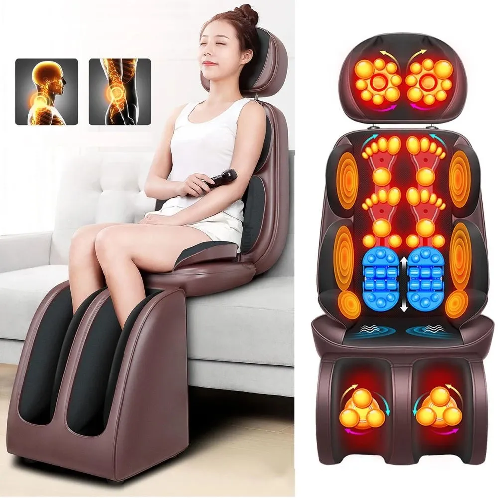 Mise à niveau électrique corps complet chaise de Massage cou dos taille coussin chaleur vibrer pétrissage jambe coussin siège Relaxation 231226