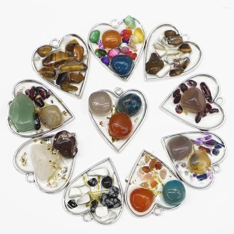 Hänge halsband 10st Natural Crushed Stone Heart Shaped Pendants Multicolor for Women Reiki Charms Diy Fashion Jewelry Accessorie