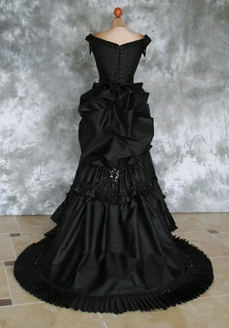 Victorian Gothic Gothic wedding dresses with Beaded Ruched Satin and Steampunk Corset - Long Vampire Masquerade Halloween Bridal Gown for Women