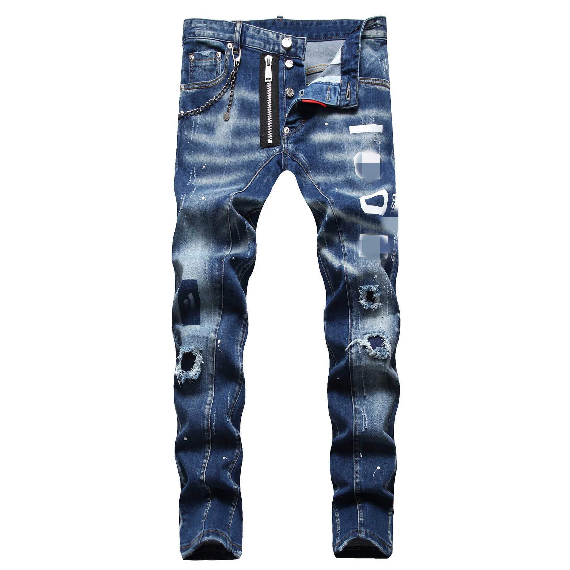 Mens Jeans 2024 New Blue Mens Jeans Personalized Trendy Print Slim Fit  Small Feet Mid Rise Pants For Men From 23,71 €