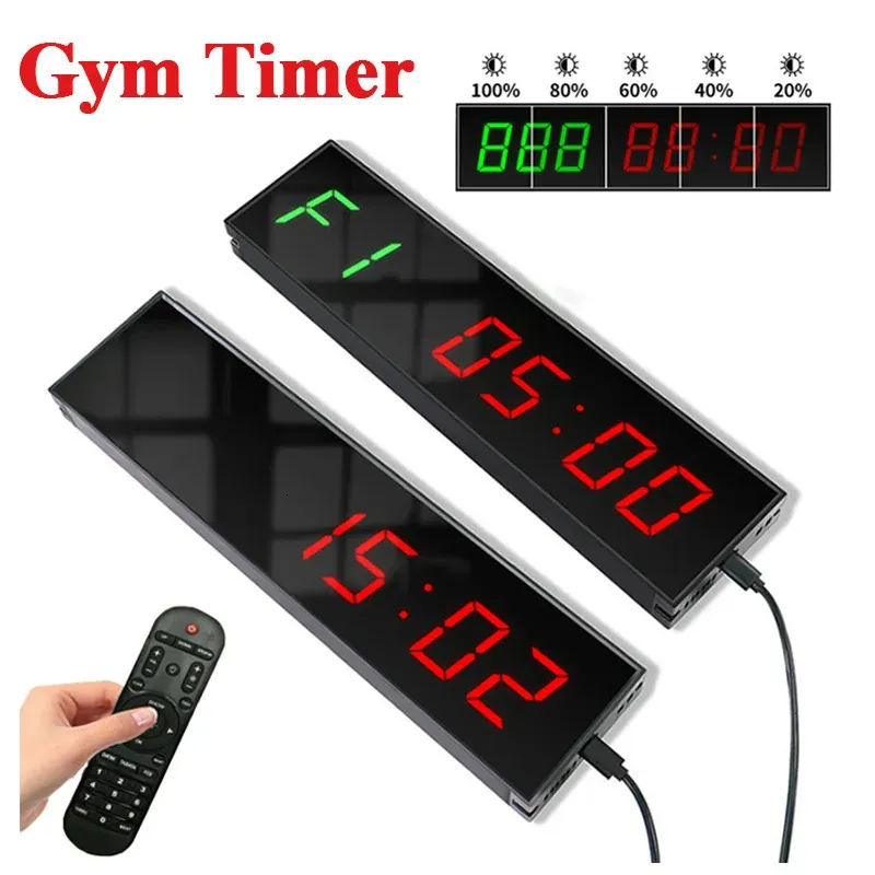 Kitchen Timers LED Large Screen Gym Timer 1.5Inch Digital Training Studying Count Down/Up Alarm Clock Remote Control Sport Stopwatch Wall Clock 231216