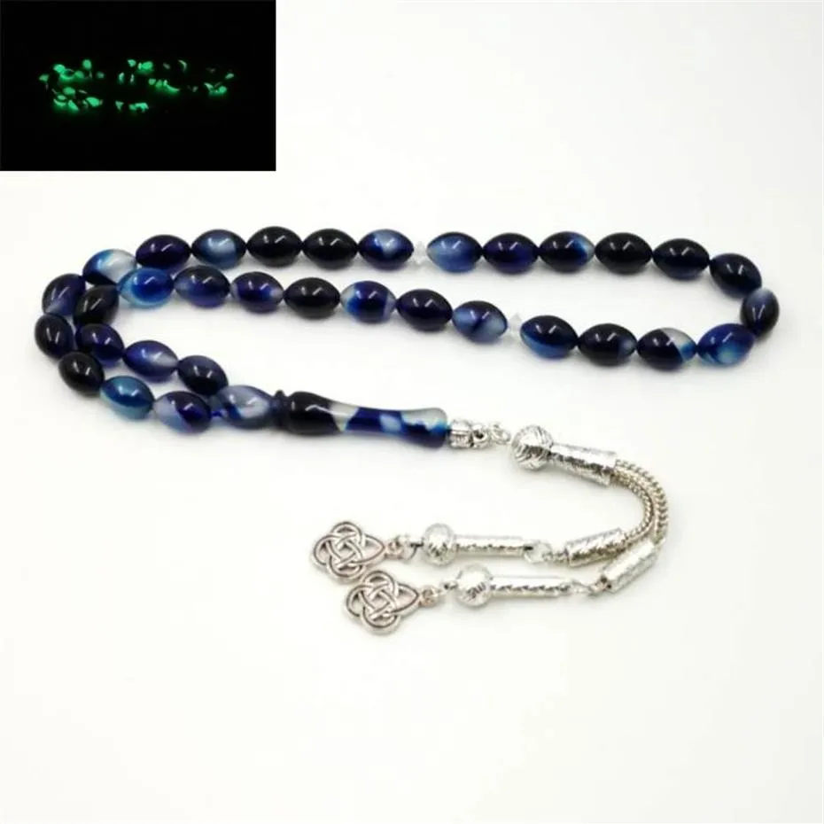 Blue Luminous Tasbih Muslim Harts Rosary Everything Is New Misbaha Eid Ramadan Gift Islamic Masbaha 33 Prayer Beads Armband Y20072716