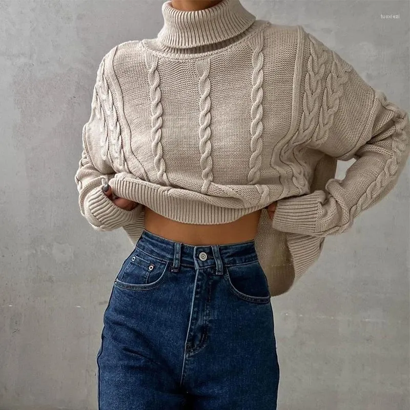Женские толстовки, повседневный вязаный свитер с высоким воротником, осень-зима 2023, однотонный свободный пуловер с длинными рукавами, модные элегантные топы