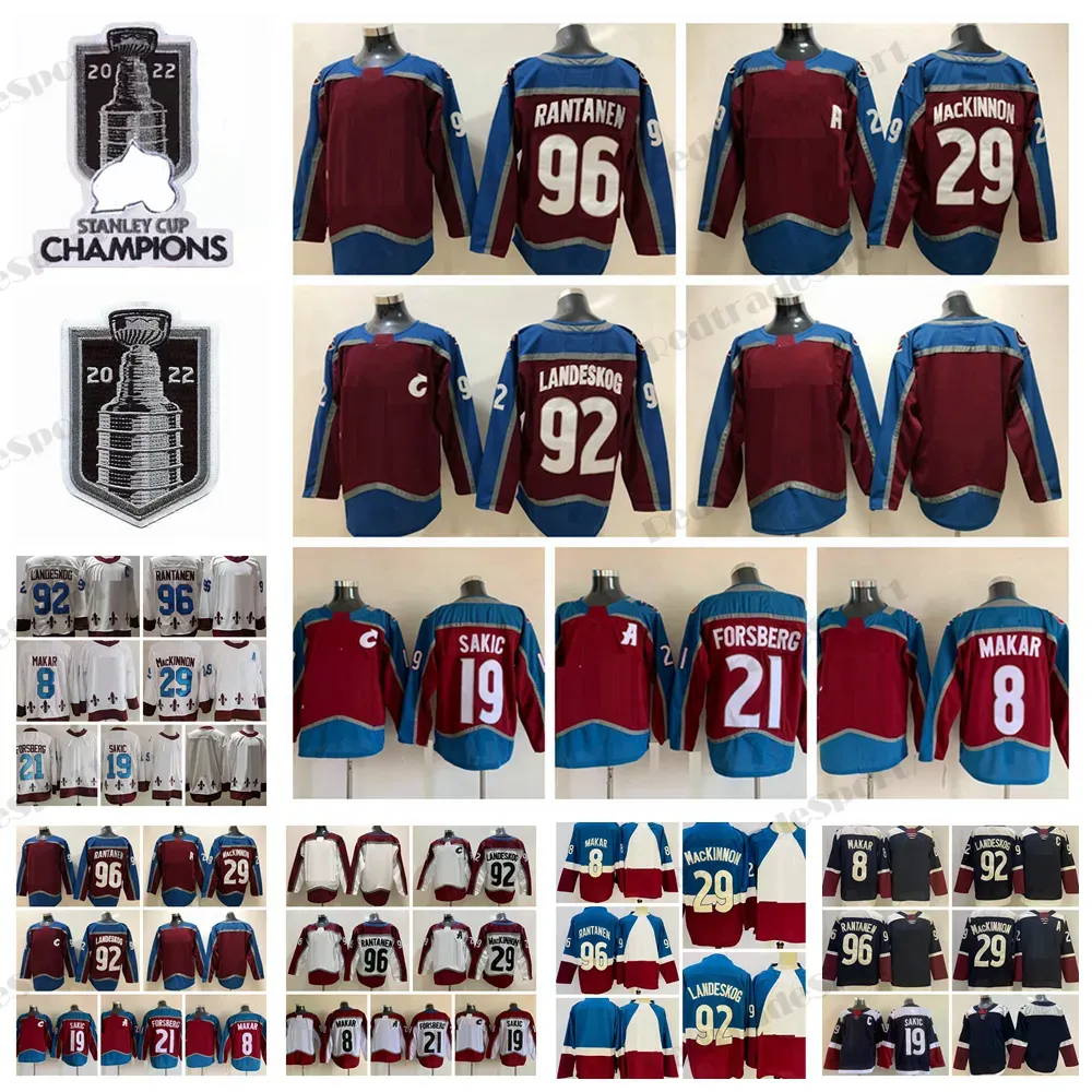 Campioni della Stanley Cup 2023 29 Maglie da hockey Nathan Mackinnon 92 Gabriel Landeskog 96 Mikko Rantanen 8 Cale Makar 19 Joe Sakic 21 Peter Fors