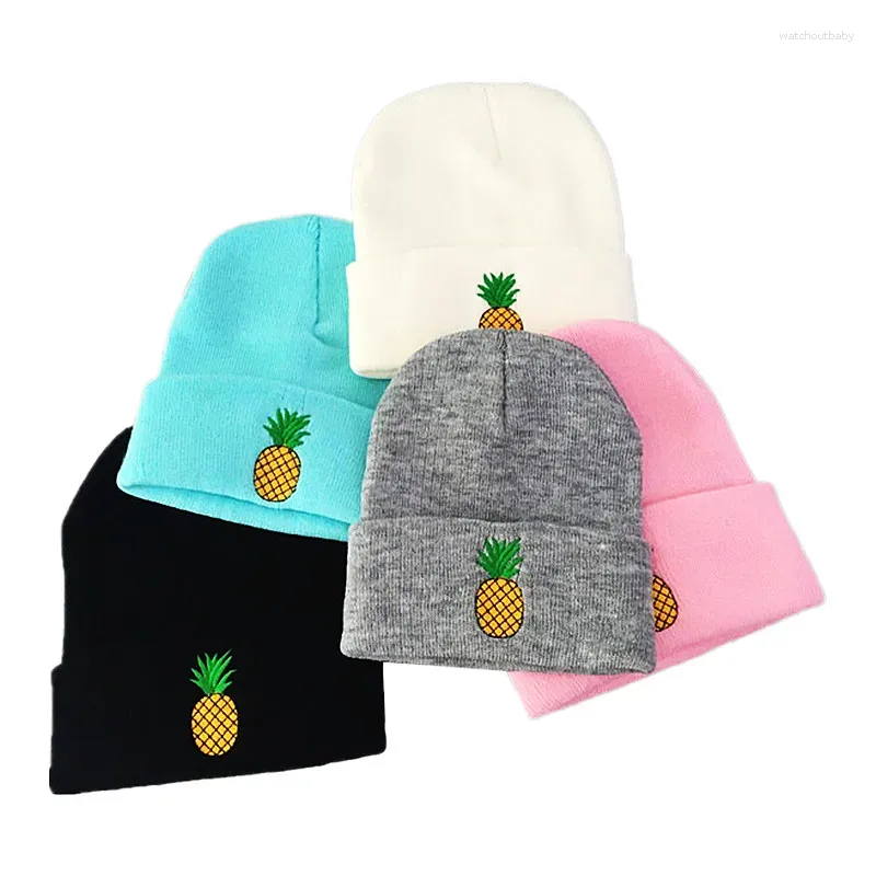 Berets Cotton Pineapple Embroidery Thicken Knitted Hat Winter Warm Skullies Cap Beanie For Men And Women 47