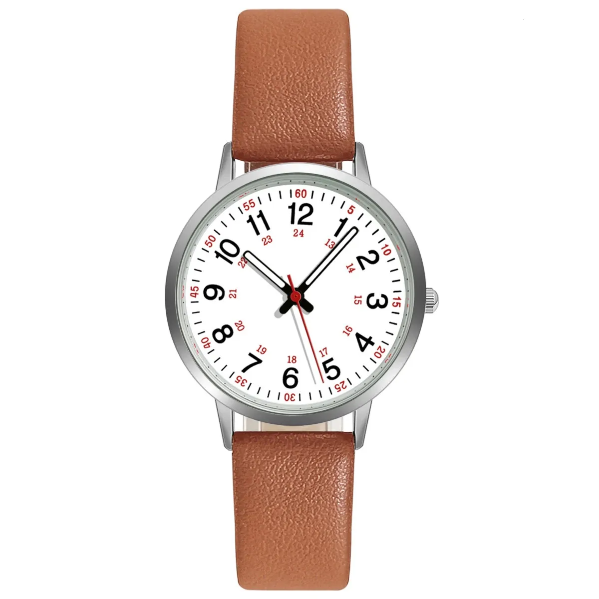 その他の時計ファッション女性は、女性のドレスクロックバックライトリロジュミュージャー231216のためのエレガントなクォーツPUレザーストラップ腕時計を見る