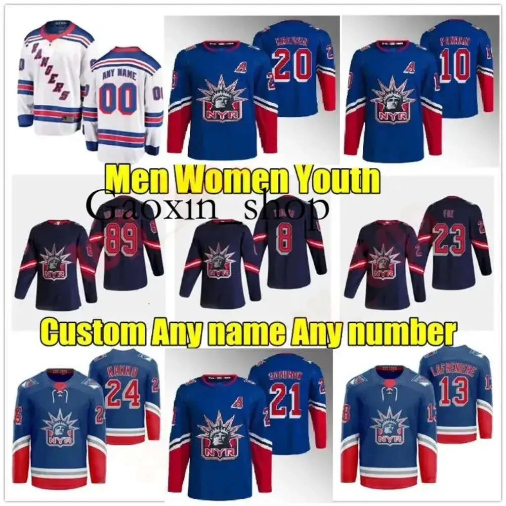 Gaoxin 23 Adam Fox NY Reverse Retro Hóquei Jersey 10 Artemi Panarin Rangers 31 Igor Shesterkin Mika Zibanejad Chris Kreider Jacob Trouba Kaapo