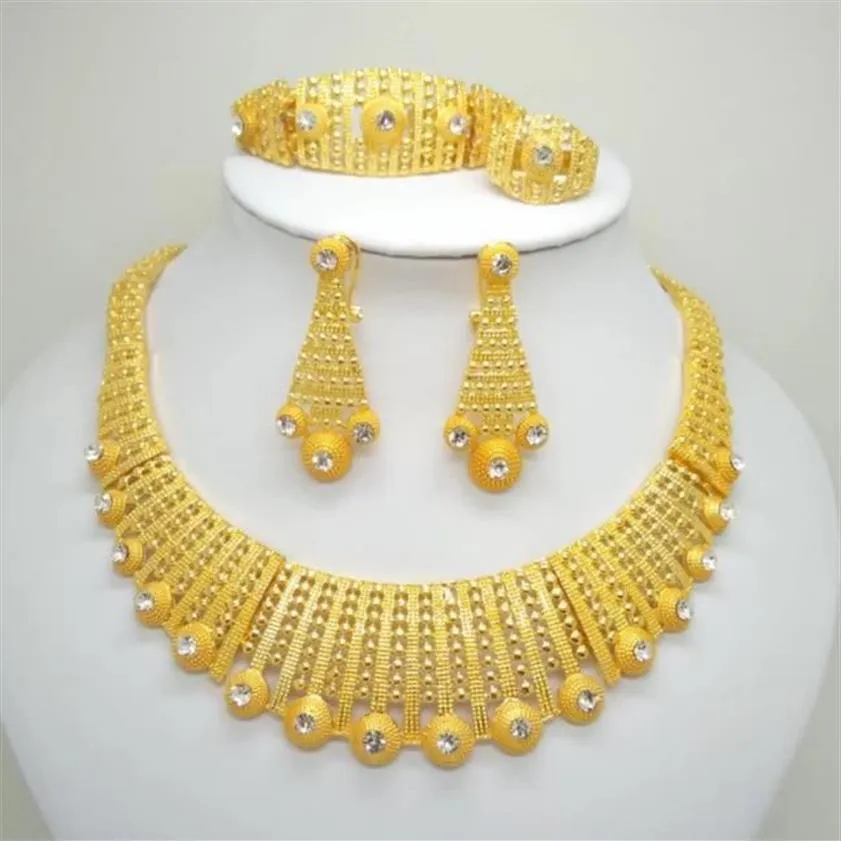 Dubai Gold Color Jewelry Sets For Big Necklace African Women Italian Bridal Wedding Accessories239n