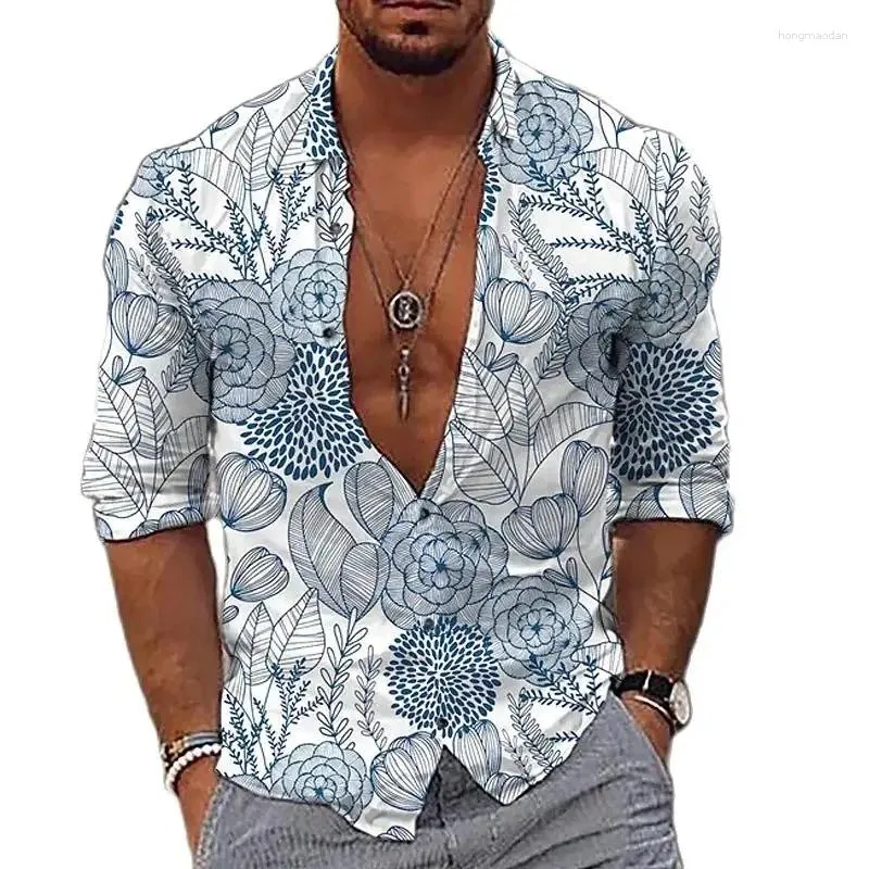Erkek sıradan gömlekler 2023 moda deseni açık hava spor tişörtleri yaka gömlek bahar yaz yumuşak rahat sağlıklı kumaş üst s-6xl