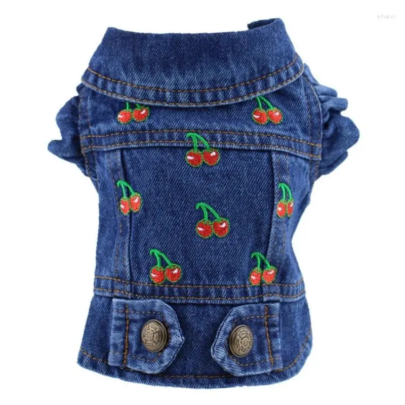 Vestuário para cães Cães e gatos Jean jaqueta colete cerejas design pet filhote de cachorro denim casaco primavera / outono roupas