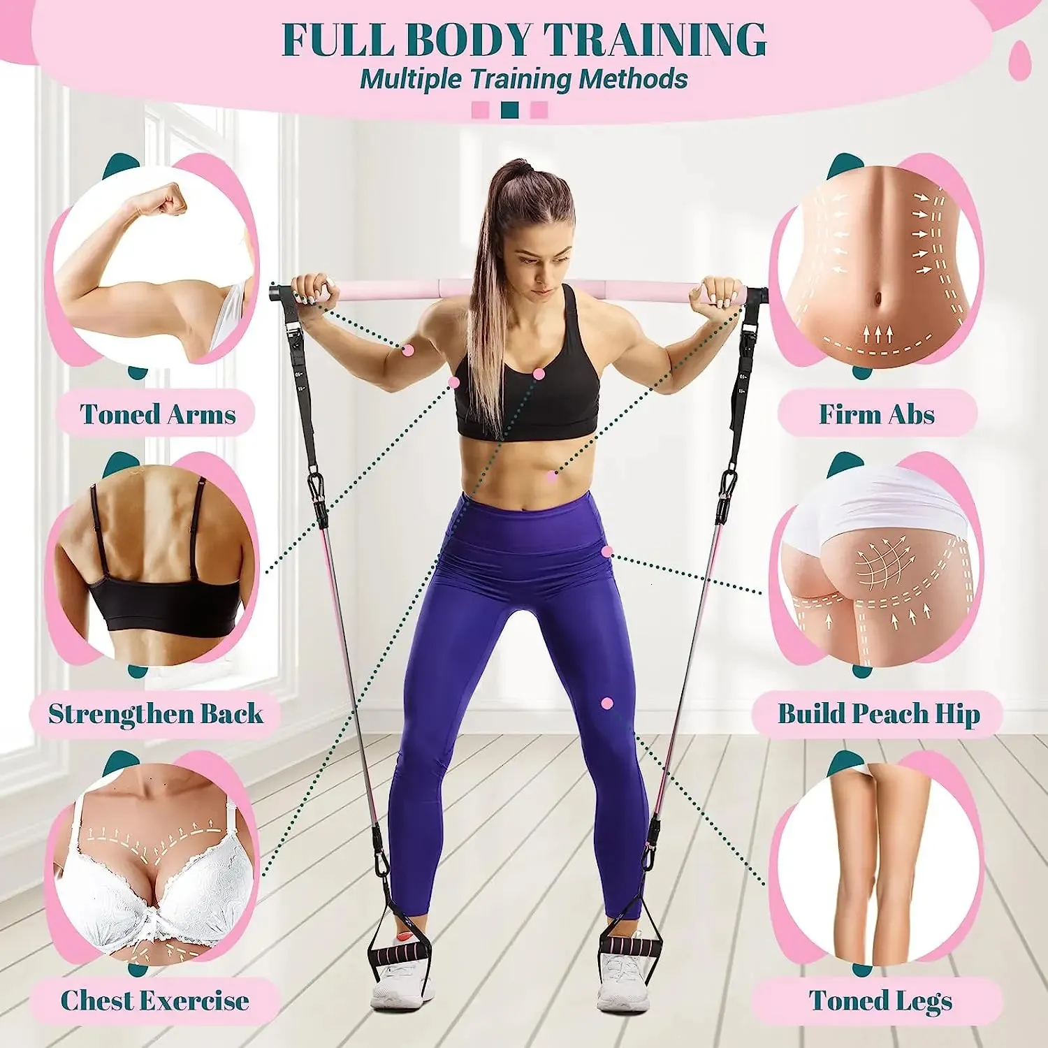 Holy Shinobi Pilates Bar Kit With Exercise Ball & Resistance Bands - Home Gym System