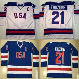 #21 Mike Eruzione Jersey 1980 Miracle On Ice Hockey Jersey Mens 100% Stitched Embroidery Logos Team USA Hockey Jerseys Blue White