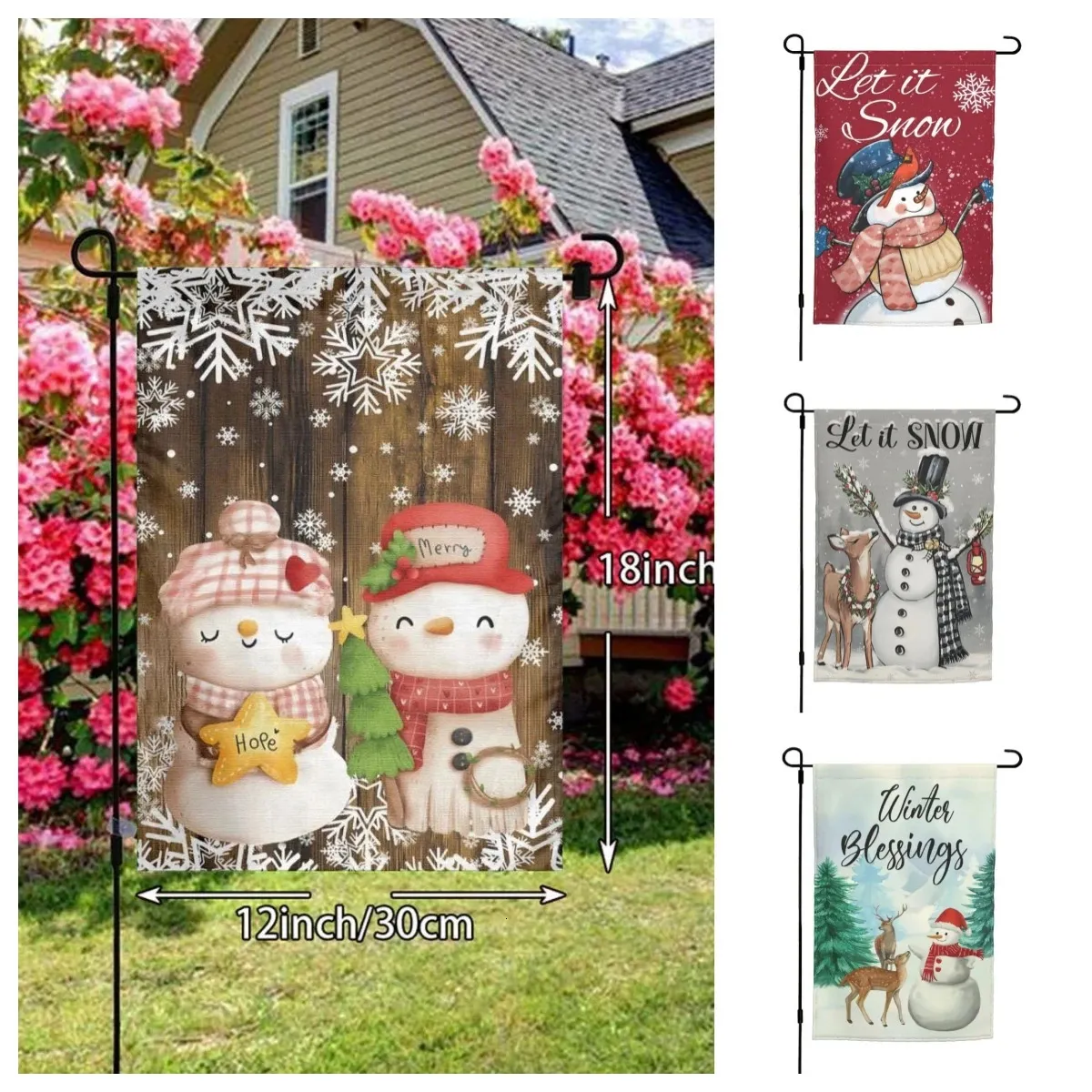 Kerstversiering Woondecoratie Hallo Winter Sneeuwpop Tuinvlag dubbelzijdig 12x18 tuin buiten 231216