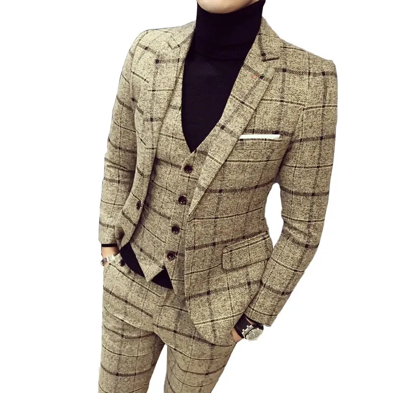 Herrenanzüge Blazer Jacken Weste Hosen Bräutigam Hochzeitskleid Plaid Formal Business Herren Boutique Anzug Bühne Party 3 Stück und 2 Stück 231216