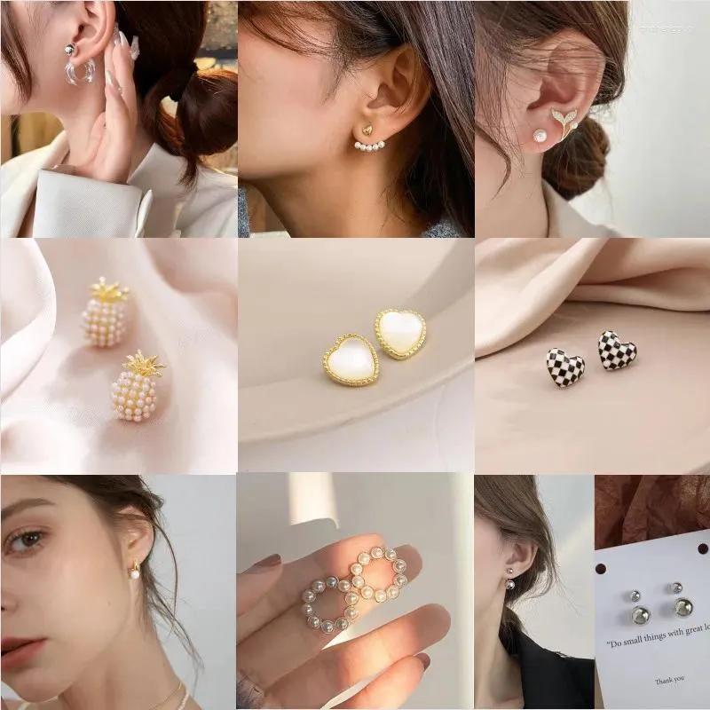 Stud Earrings Simple Fashion Love Heart Pearl Ladies Geometric Alloy Temperament Retro Jewelry